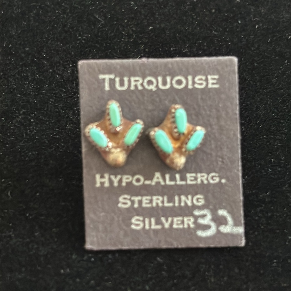 Vintage 60’s Needlepoint Turquoise Sterling Earrings